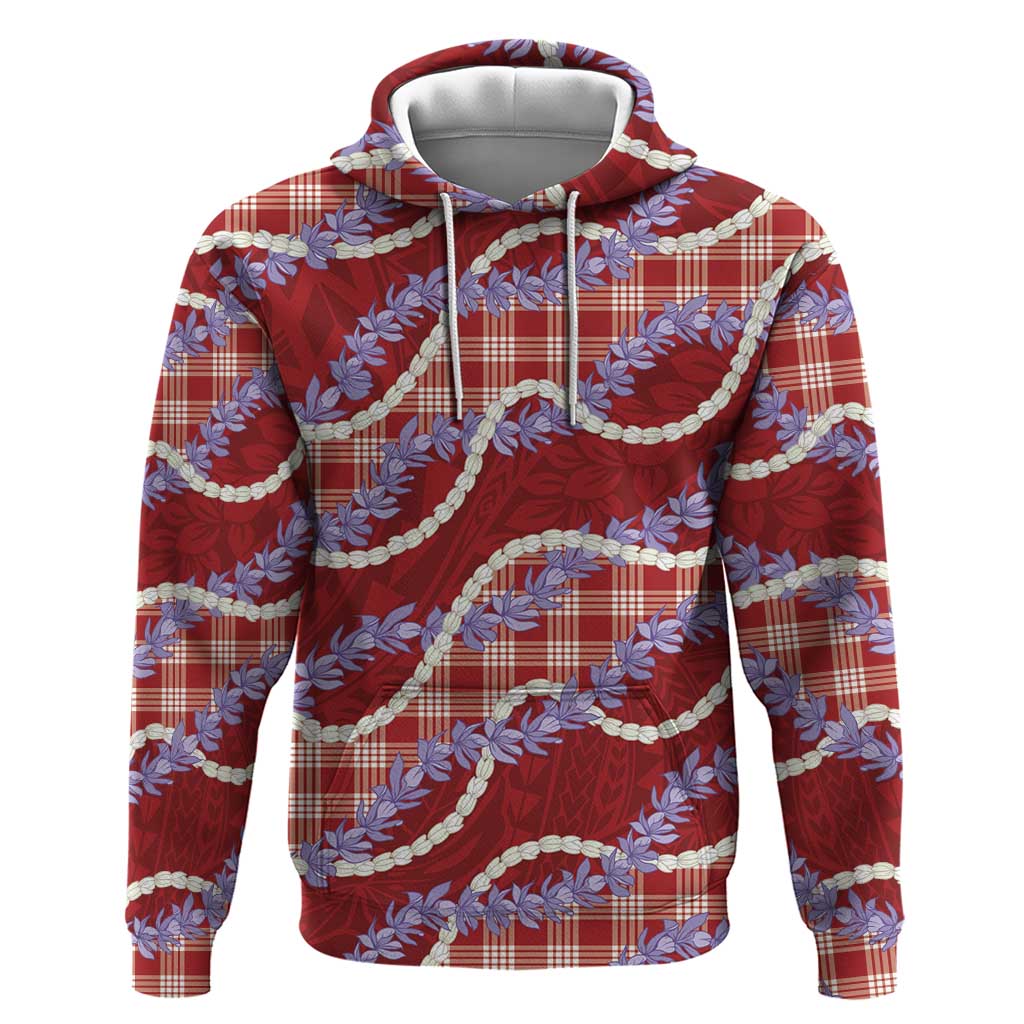 Red Hawaii Palaka Honohono Pikake Hoodie Hawaiian Orchid Lei Polynesian Pattern - Polynesian Pride