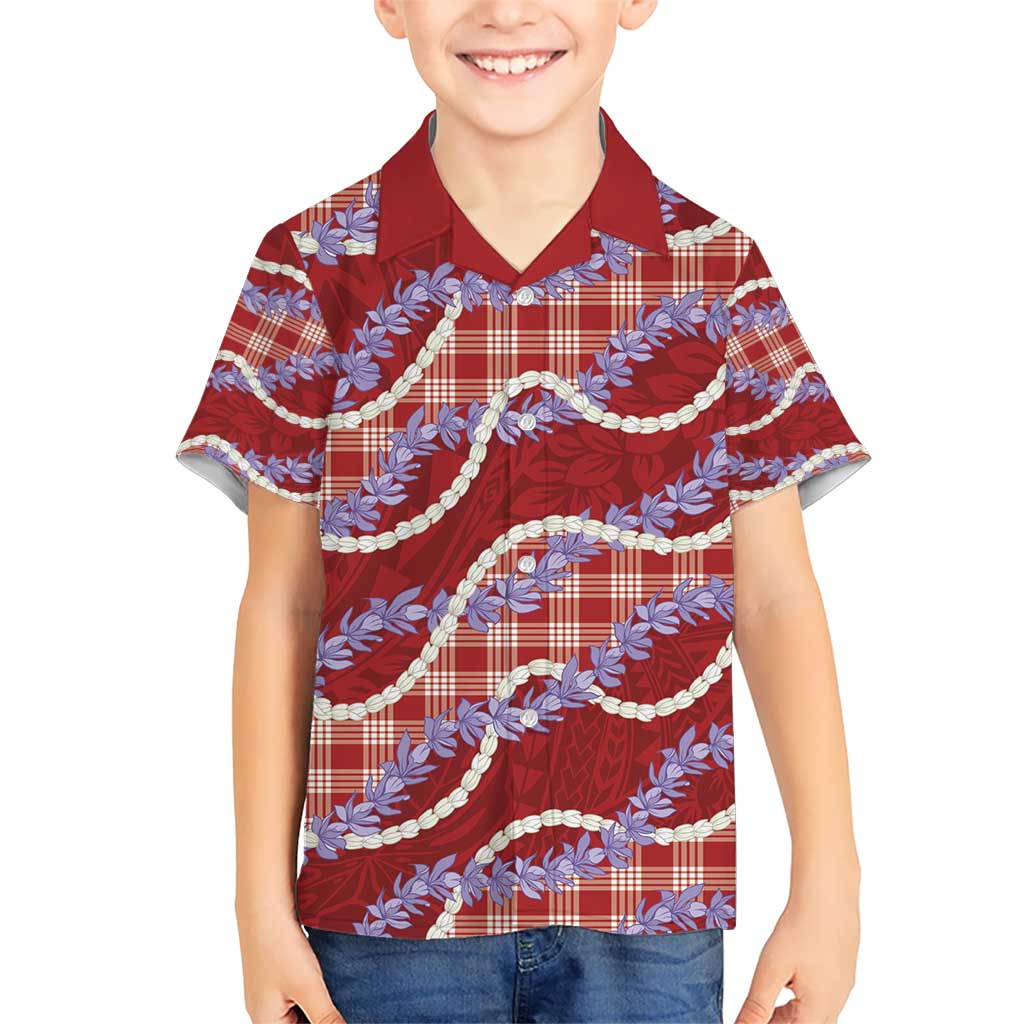 Red Hawaii Palaka Honohono Pikake Kid Hawaiian Shirt Hawaiian Orchid Lei Polynesian Pattern - Polynesian Pride