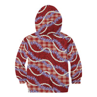 Red Hawaii Palaka Honohono Pikake Kid Hoodie Hawaiian Orchid Lei Polynesian Pattern - Polynesian Pride