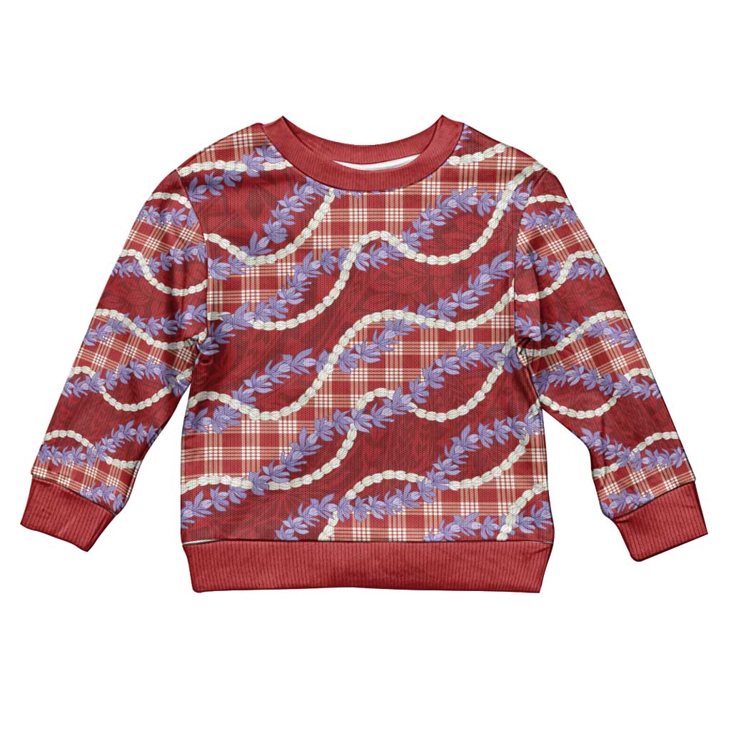 Red Hawaii Palaka Honohono Pikake Kid Ugly Christmas Sweater Hawaiian Orchid Lei Polynesian Pattern - Polynesian Pride