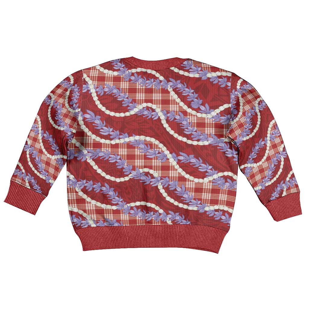 Red Hawaii Palaka Honohono Pikake Kid Ugly Christmas Sweater Hawaiian Orchid Lei Polynesian Pattern - Polynesian Pride