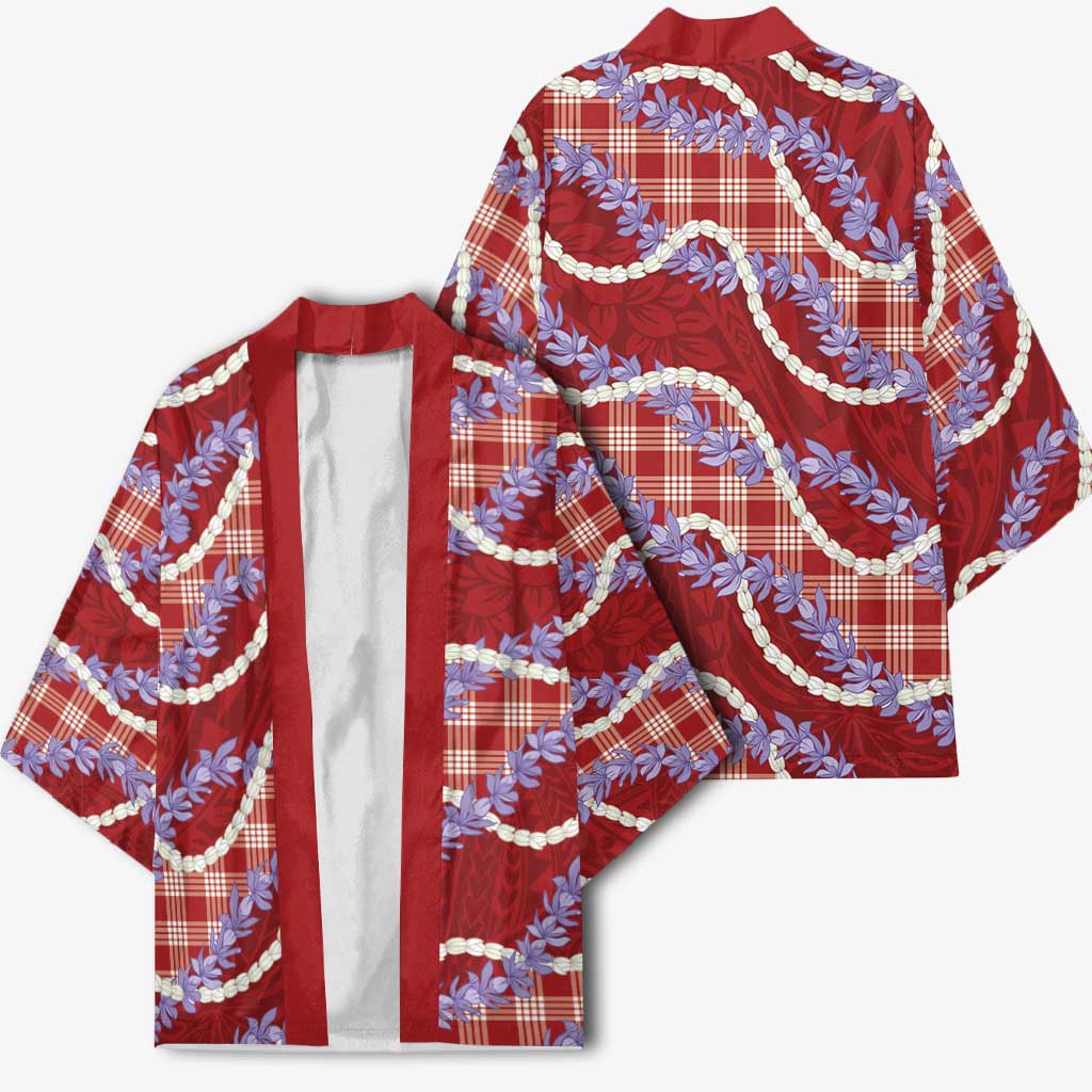 Red Hawaii Palaka Honohono Pikake Kimono Hawaiian Orchid Lei Polynesian Pattern - Polynesian Pride