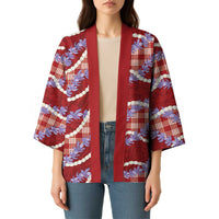 Red Hawaii Palaka Honohono Pikake Kimono Hawaiian Orchid Lei Polynesian Pattern - Polynesian Pride