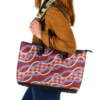 Red Hawaii Palaka Honohono Pikake Leather Tote Bag Hawaiian Orchid Lei Polynesian Pattern - Polynesian Pride