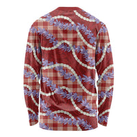 Red Hawaii Palaka Honohono Pikake Long Sleeve Shirt Hawaiian Orchid Lei Polynesian Pattern - Polynesian Pride