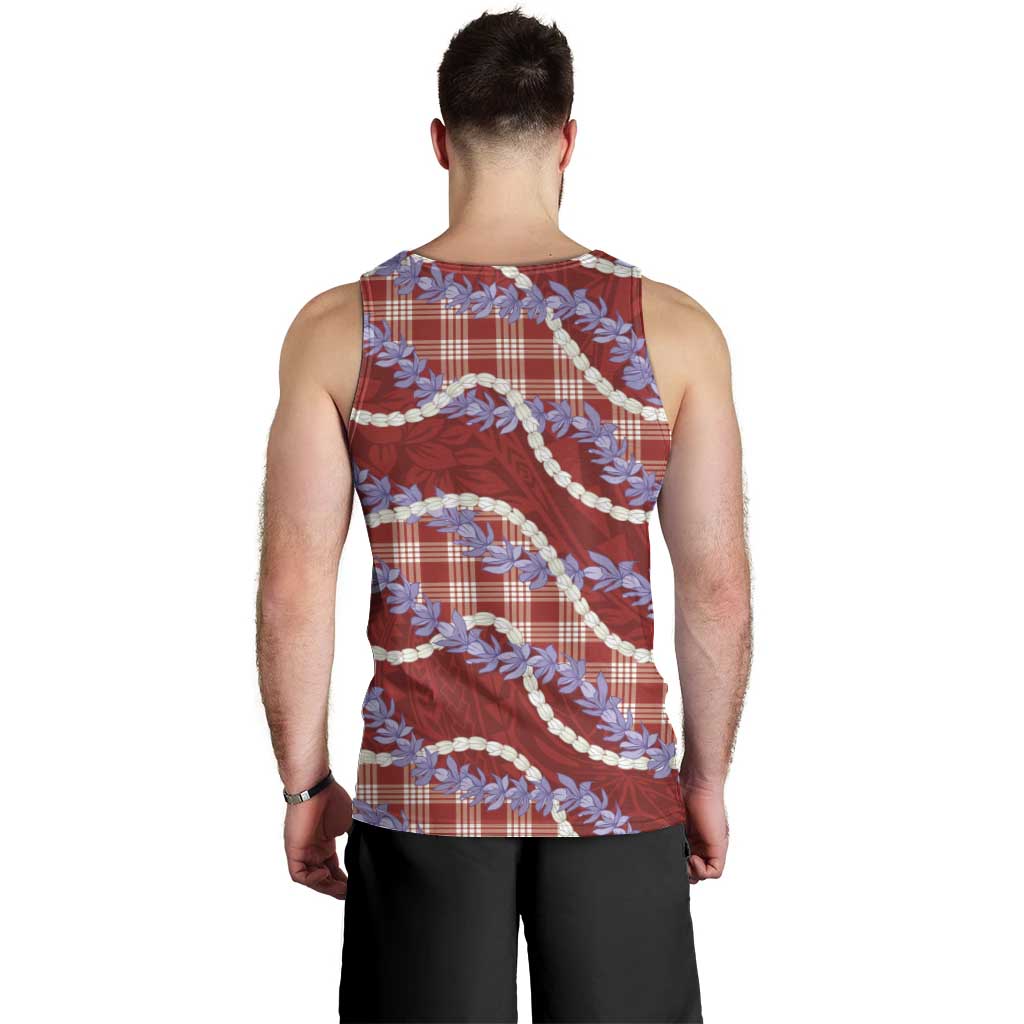 Red Hawaii Palaka Honohono Pikake Men Tank Top Hawaiian Orchid Lei Polynesian Pattern - Polynesian Pride