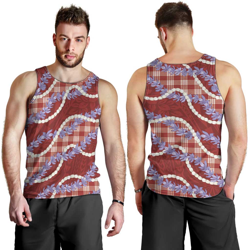 Red Hawaii Palaka Honohono Pikake Men Tank Top Hawaiian Orchid Lei Polynesian Pattern - Polynesian Pride