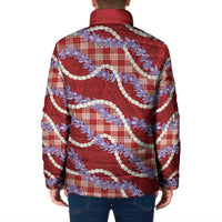 Red Hawaii Palaka Honohono Pikake Padded Jacket Hawaiian Orchid Lei Polynesian Pattern - Polynesian Pride