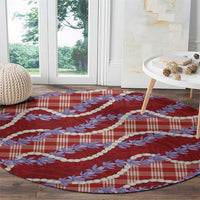 Red Hawaii Palaka Honohono Pikake Round Carpet Hawaiian Orchid Lei Polynesian Pattern - Polynesian Pride