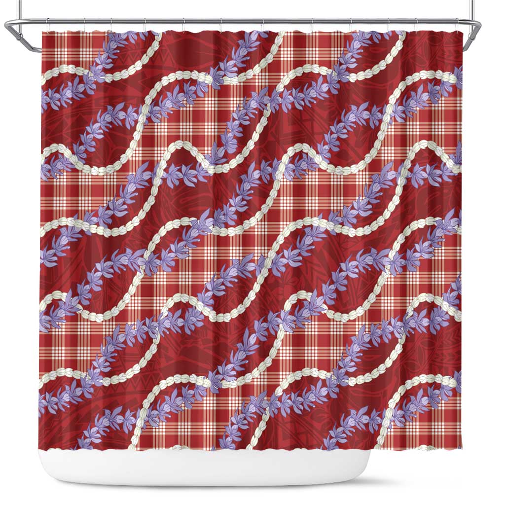 Red Hawaii Palaka Honohono Pikake Shower Curtain Hawaiian Orchid Lei Polynesian Pattern - Polynesian Pride