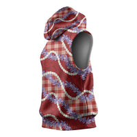 Red Hawaii Palaka Honohono Pikake Sleeveless Hoodie Hawaiian Orchid Lei Polynesian Pattern - Polynesian Pride