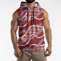 Red Hawaii Palaka Honohono Pikake Sleeveless Hoodie Hawaiian Orchid Lei Polynesian Pattern - Polynesian Pride