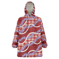 Red Hawaii Palaka Honohono Pikake Wearable Blanket Hoodie Hawaiian Orchid Lei Polynesian Pattern - Polynesian Pride
