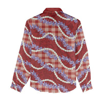 Red Hawaii Palaka Honohono Pikake Women Casual Shirt Hawaiian Orchid Lei Polynesian Pattern - Polynesian Pride