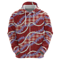 Red Hawaii Palaka Honohono Pikake Zip Hoodie Hawaiian Orchid Lei Polynesian Pattern - Polynesian Pride