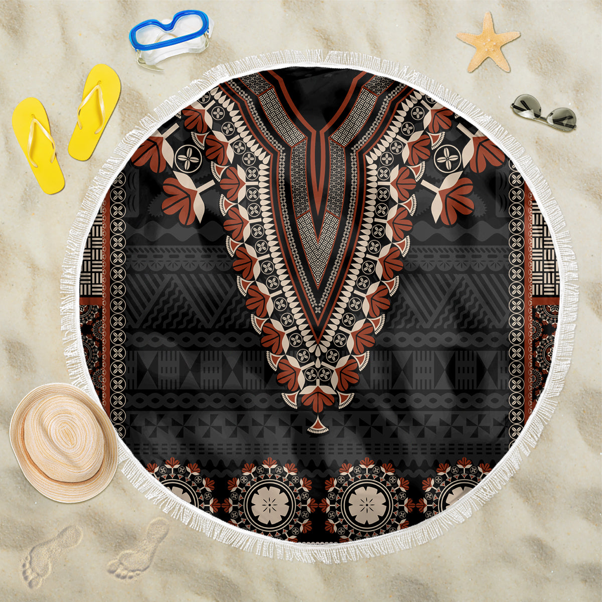 Bula Fiji Dashiki Vintage Fijian Masi Tapa Pattern Beach Blanket LT14 One Size 150cm Brown - Polynesian Pride