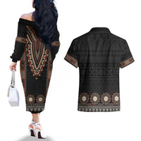 Bula Fiji Dashiki Vintage Fijian Masi Tapa Pattern Couples Matching Off The Shoulder Long Sleeve Dress and Hawaiian Shirt LT14 - Polynesian Pride
