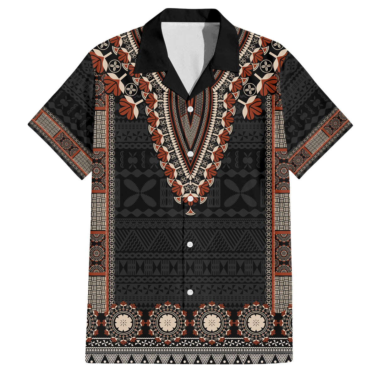 Bula Fiji Dashiki Vintage Fijian Masi Tapa Pattern Family Matching Off Shoulder Maxi Dress and Hawaiian Shirt LT14 Dad's Shirt - Short Sleeve Brown - Polynesian Pride