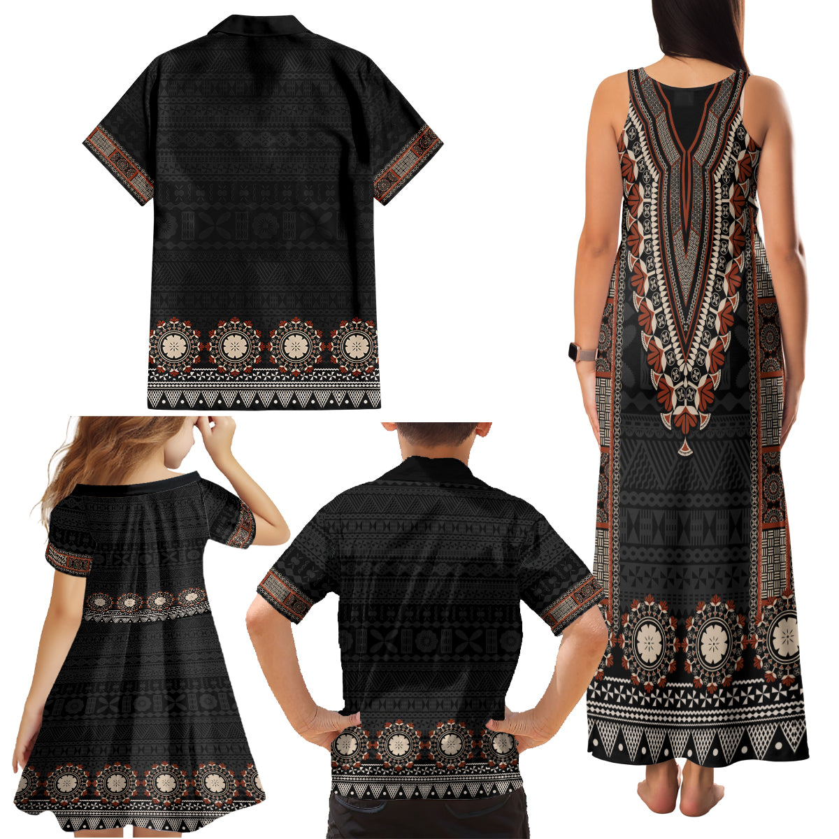 Bula Fiji Dashiki Vintage Fijian Masi Tapa Pattern Family Matching Tank Maxi Dress and Hawaiian Shirt LT14 - Polynesian Pride