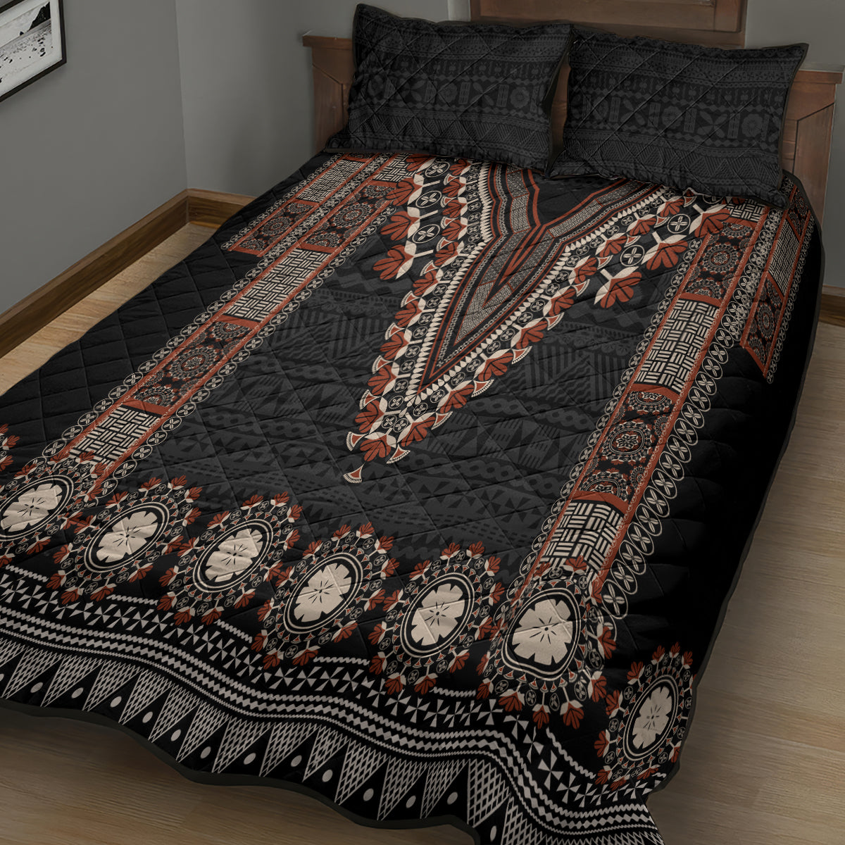 Bula Fiji Dashiki Vintage Fijian Masi Tapa Pattern Quilt Bed Set LT14 - Polynesian Pride