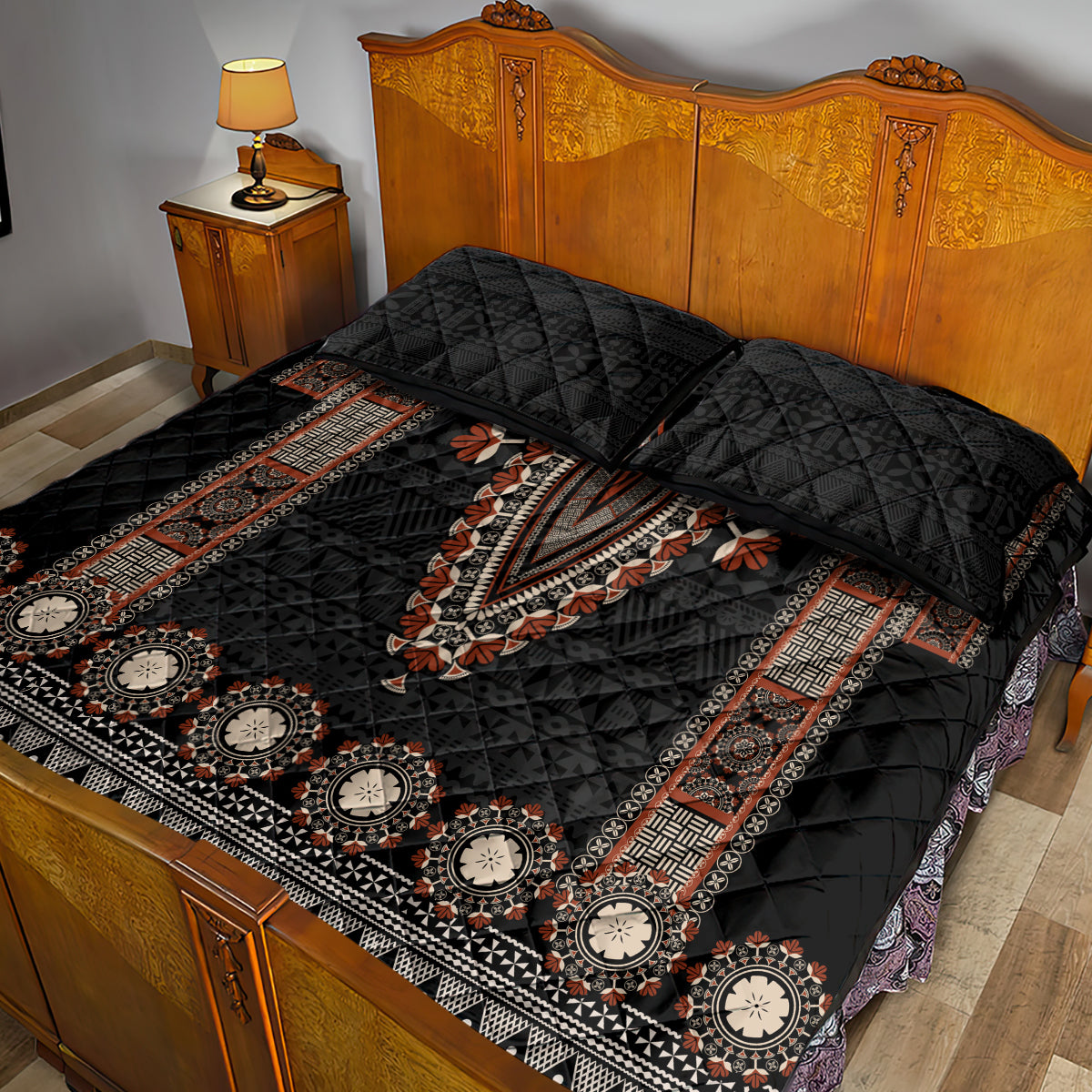Bula Fiji Dashiki Vintage Fijian Masi Tapa Pattern Quilt Bed Set LT14 - Polynesian Pride