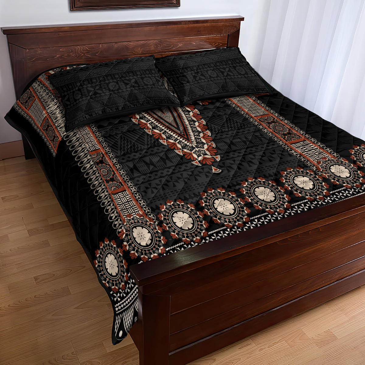 Bula Fiji Dashiki Vintage Fijian Masi Tapa Pattern Quilt Bed Set LT14 - Polynesian Pride