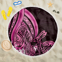 Pink Polynesia Easter Day Beach Blanket Eggs With Bunny Polynesian Pattern