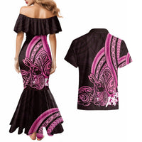 Pink Polynesia Easter Day Couples Matching Mermaid Dress and Hawaiian Shirt Eggs With Bunny Polynesian Pattern LT14 - Polynesian Pride