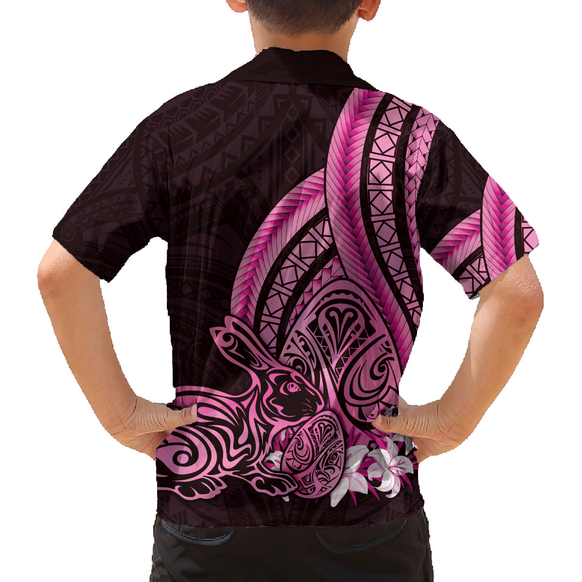 Pink Polynesia Easter Day Family Matching Off Shoulder Maxi Dress and Hawaiian Shirt Eggs With Bunny Polynesian Pattern