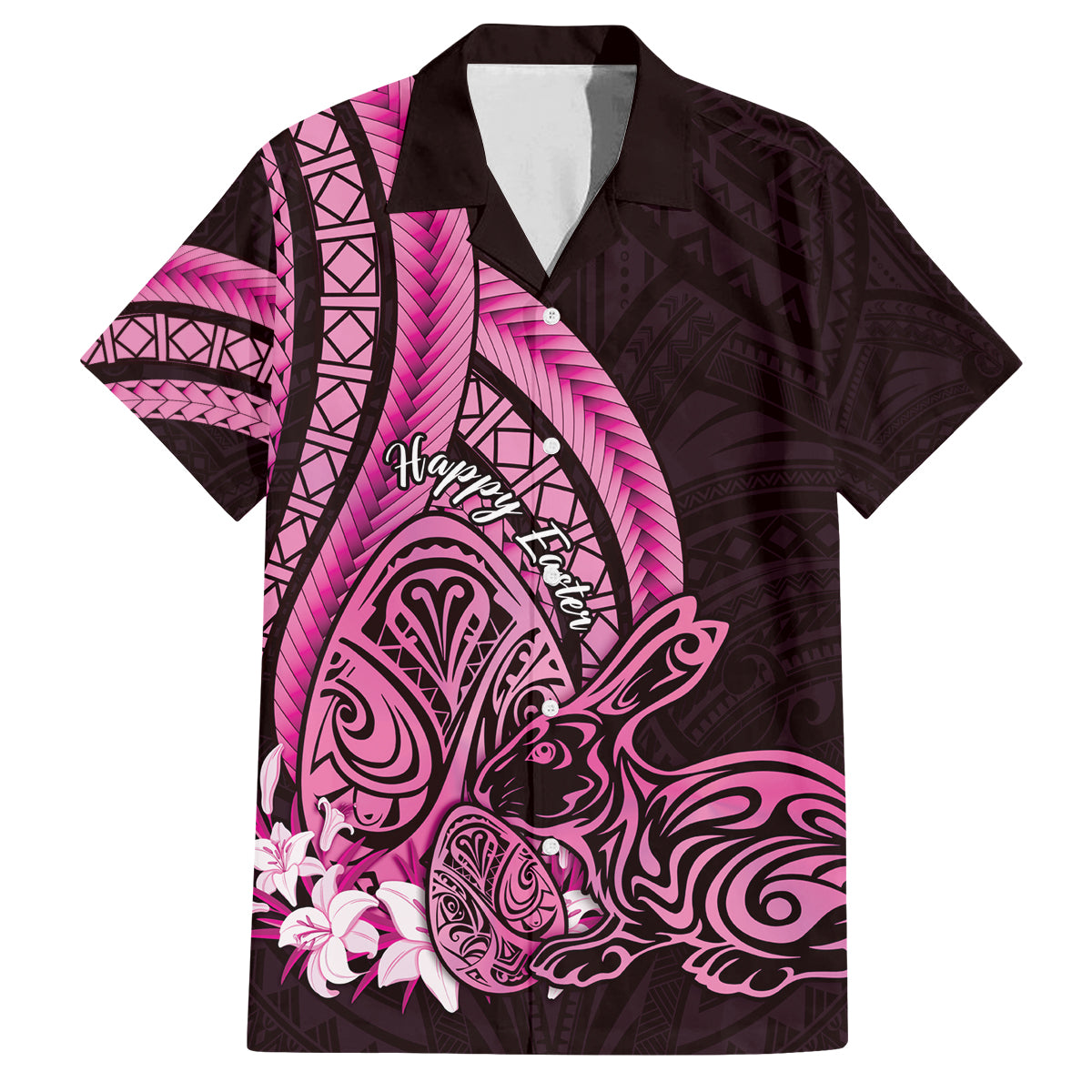 Pink Polynesia Easter Day Family Matching Off Shoulder Maxi Dress and Hawaiian Shirt Eggs With Bunny Polynesian Pattern