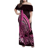 Pink Polynesia Easter Day Family Matching Off Shoulder Maxi Dress and Hawaiian Shirt Eggs With Bunny Polynesian Pattern
