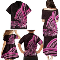 Pink Polynesia Easter Day Family Matching Puletasi and Hawaiian Shirt Eggs With Bunny Polynesian Pattern