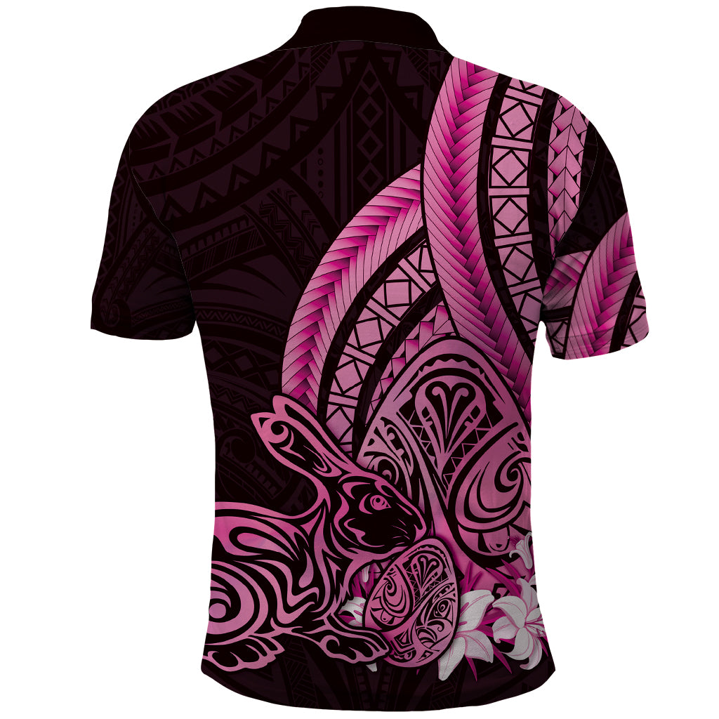 Pink Polynesia Easter Day Polo Shirt Eggs With Bunny Polynesian Pattern