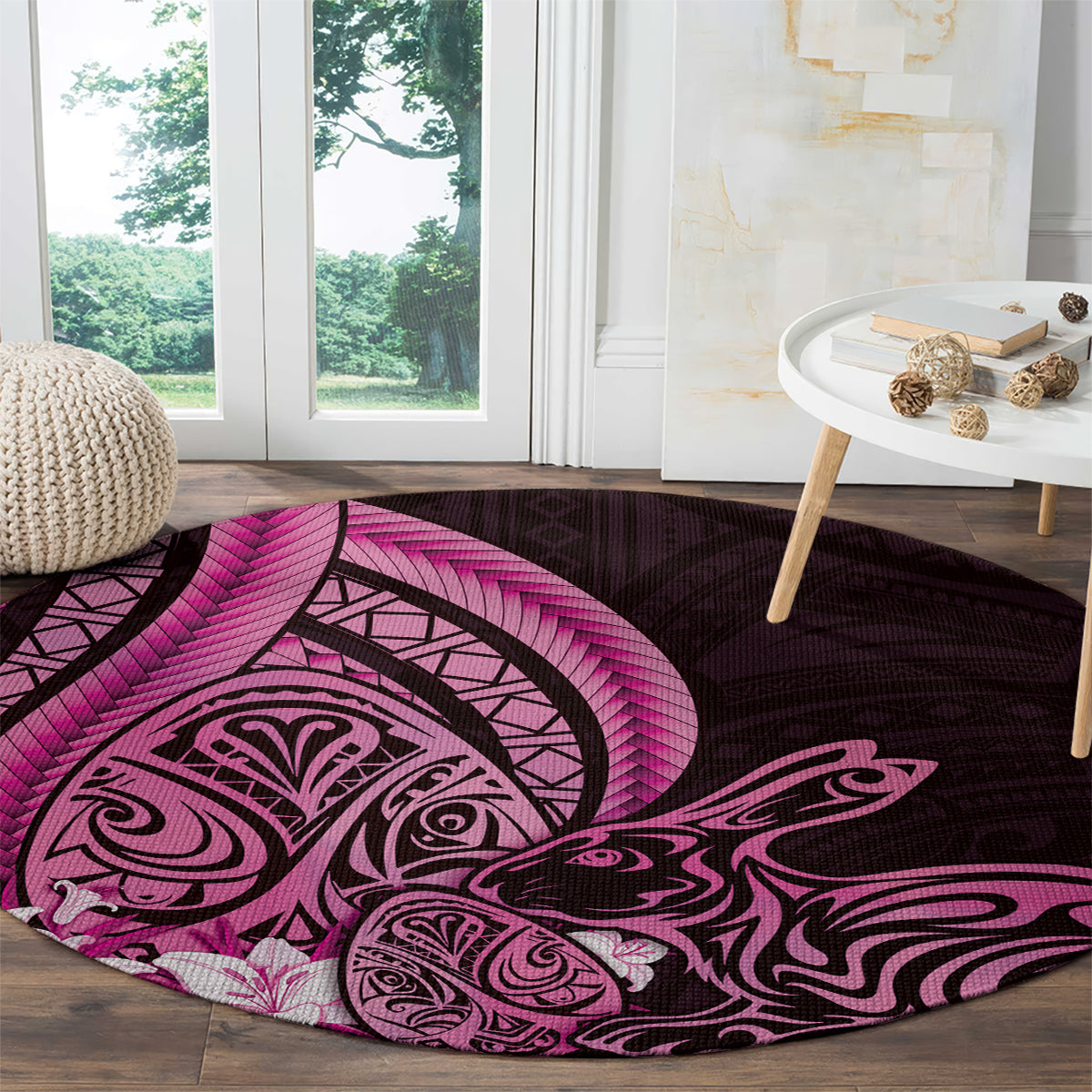 Pink Polynesia Easter Day Round Carpet Eggs With Bunny Polynesian Pattern LT14 - Polynesian Pride