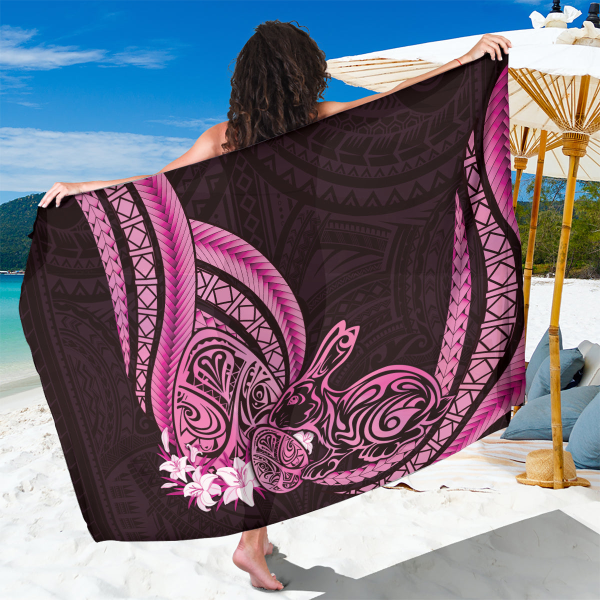 Pink Polynesia Easter Day Sarong Eggs With Bunny Polynesian Pattern LT14 One Size 44 x 66 inches Pink - Polynesian Pride