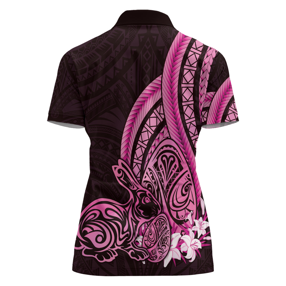 Pink Polynesia Easter Day Women Polo Shirt Eggs With Bunny Polynesian Pattern