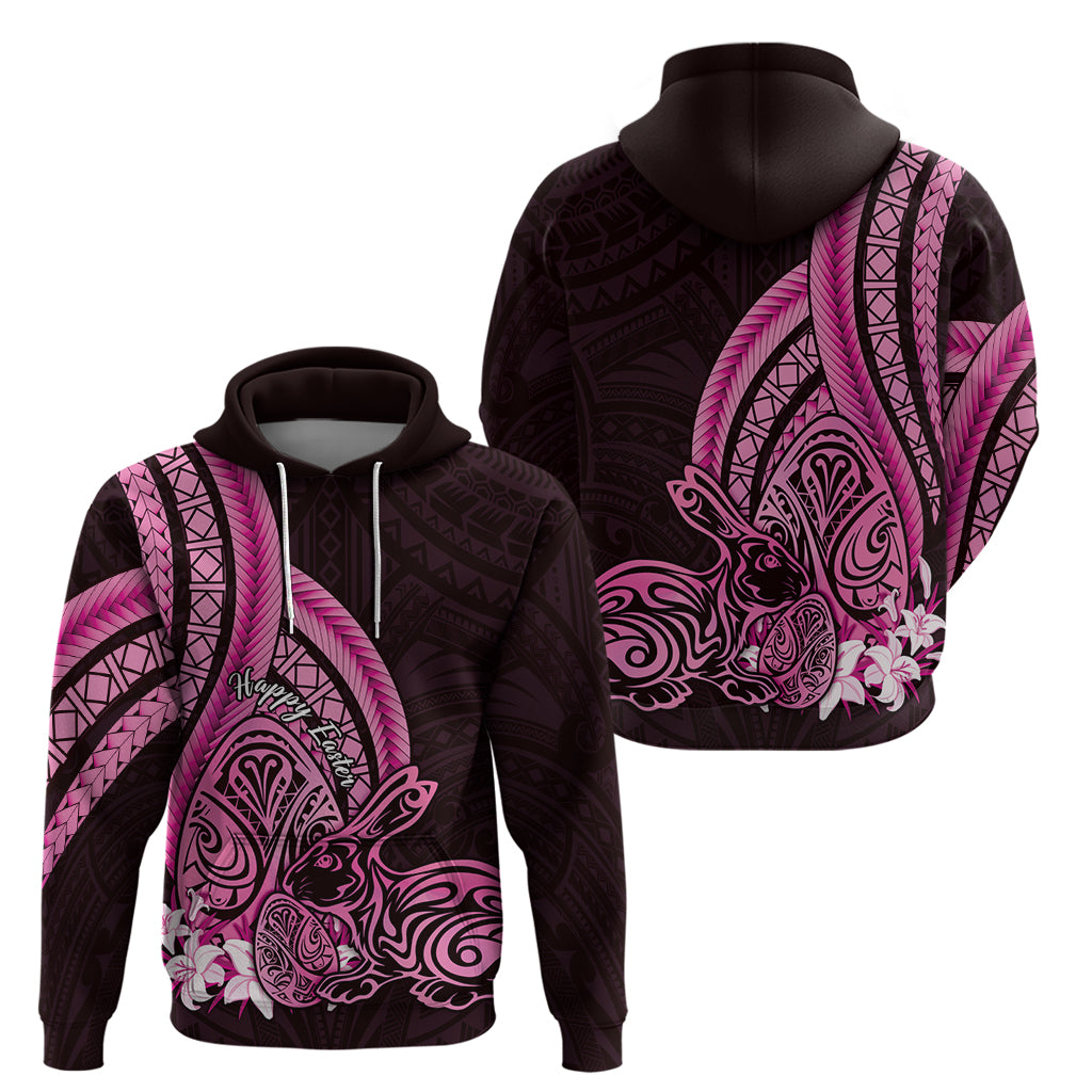 Pink Polynesia Easter Day Zip Hoodie Eggs With Bunny Polynesian Pattern