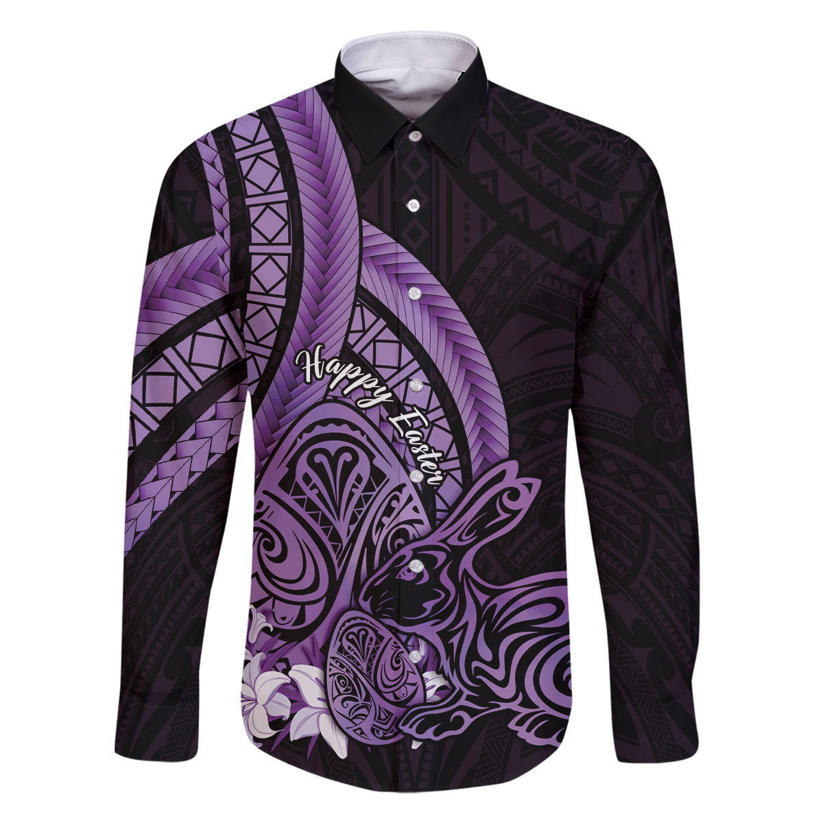Purple Polynesia Easter Day Family Matching Long Sleeve Bodycon Dress and Hawaiian Shirt Eggs With Bunny Polynesian Pattern LT14 Dad's Shirt - Long Sleeve Purple - Polynesian Pride