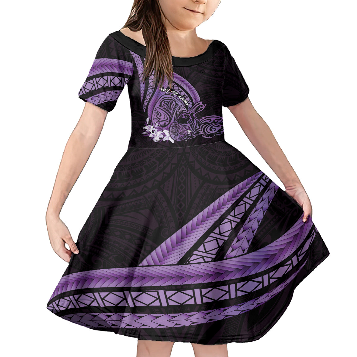 Purple Polynesia Easter Day Family Matching Tank Maxi Dress and Hawaiian Shirt Eggs With Bunny Polynesian Pattern