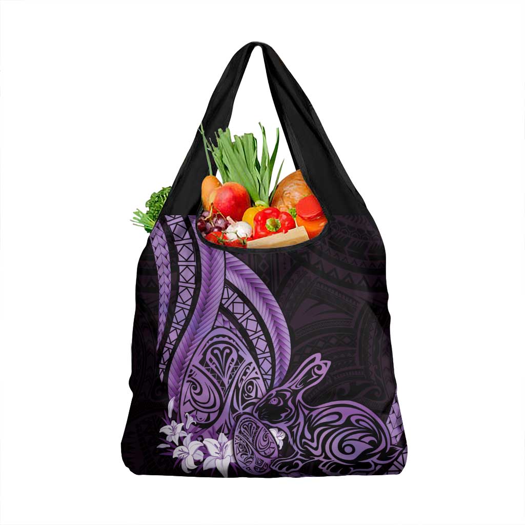 Purple Polynesia Easter Day Grocery Bag Eggs With Bunny Polynesian Pattern