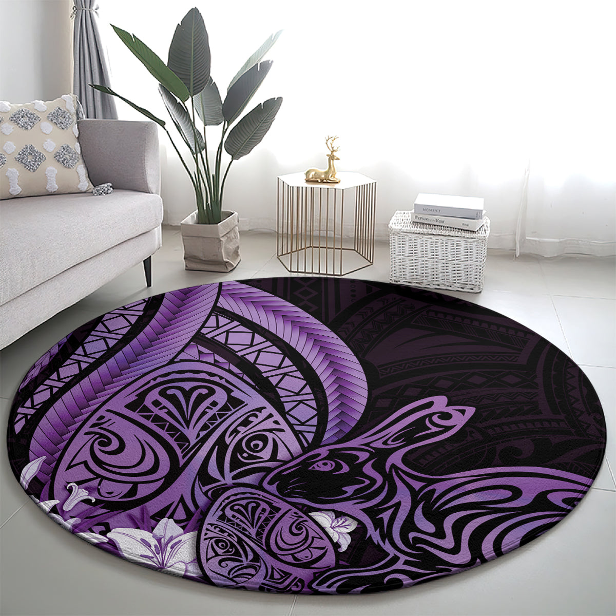 Purple Polynesia Easter Day Round Carpet Eggs With Bunny Polynesian Pattern LT14 - Polynesian Pride