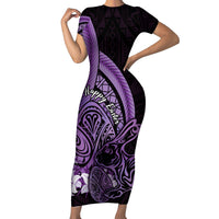 Purple Polynesia Easter Day Short Sleeve Bodycon Dress Eggs With Bunny Polynesian Pattern