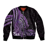 Purple Polynesia Easter Day Sleeve Zip Bomber Jacket Eggs With Bunny Polynesian Pattern