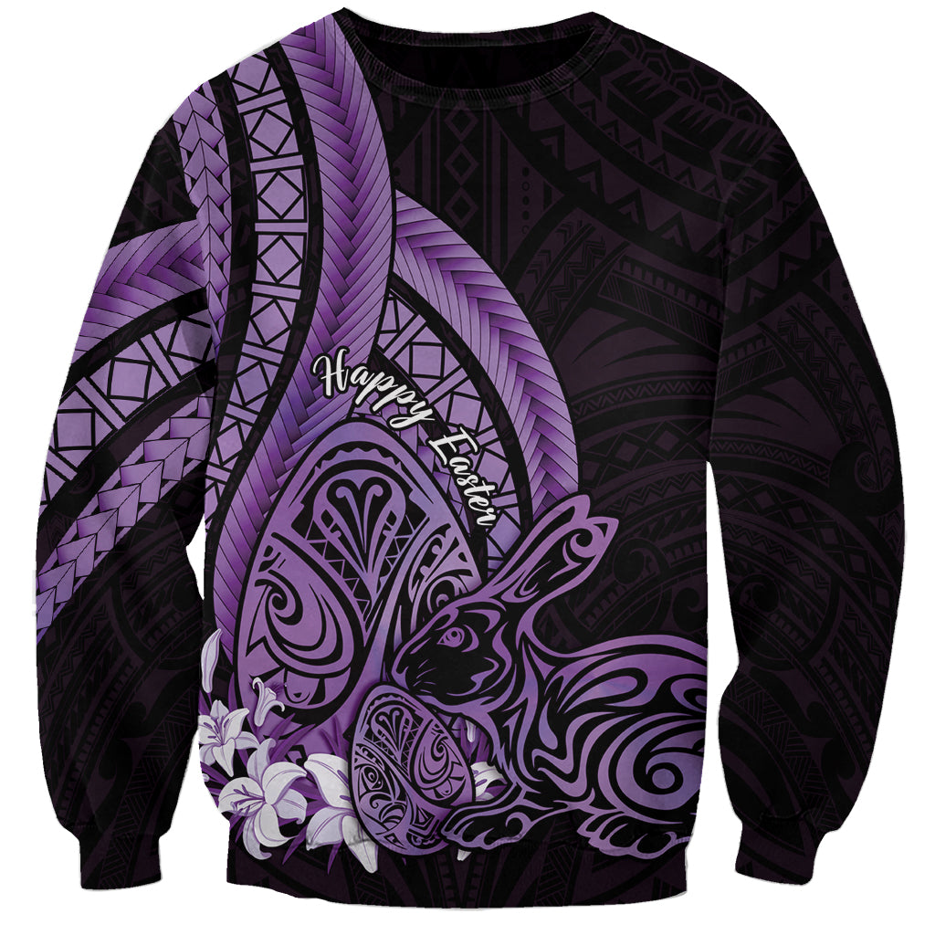 Purple Polynesia Easter Day Sweatshirt Eggs With Bunny Polynesian Pattern LT14 Unisex Purple - Polynesian Pride