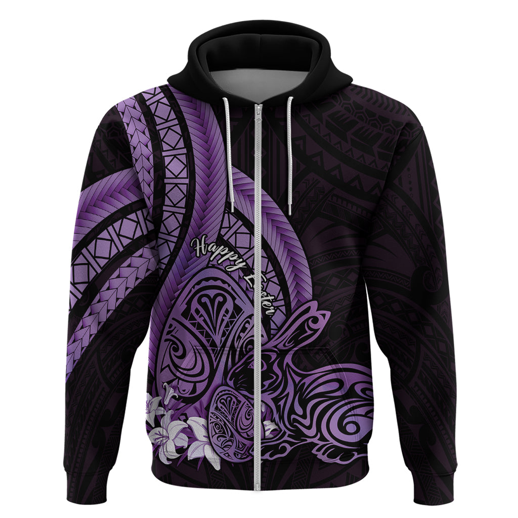 Purple Polynesia Easter Day Zip Hoodie Eggs With Bunny Polynesian Pattern