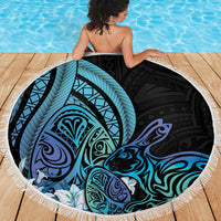 Turquoise Polynesia Easter Day Beach Blanket Eggs With Bunny Polynesian Pattern