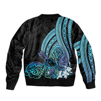 Turquoise Polynesia Easter Day Bomber Jacket Eggs With Bunny Polynesian Pattern