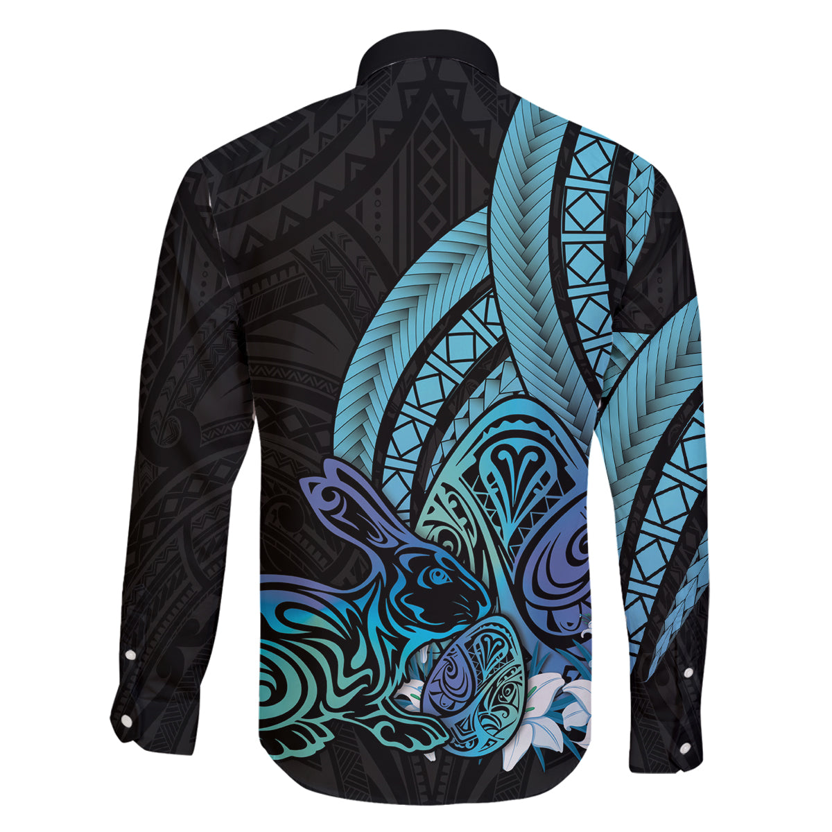 Turquoise Polynesia Easter Day Family Matching Off Shoulder Maxi Dress and Hawaiian Shirt Eggs With Bunny Polynesian Pattern