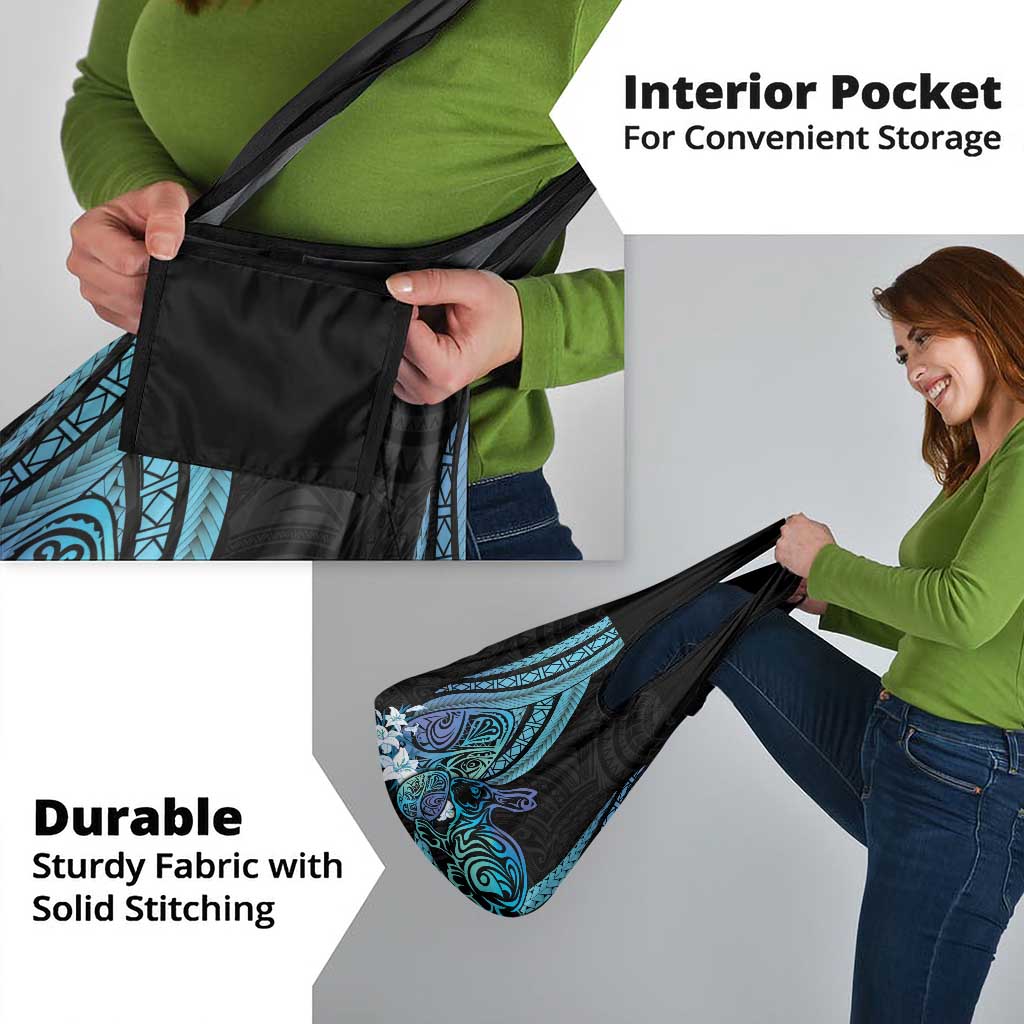 Turquoise Polynesia Easter Day Grocery Bag Eggs With Bunny Polynesian Pattern