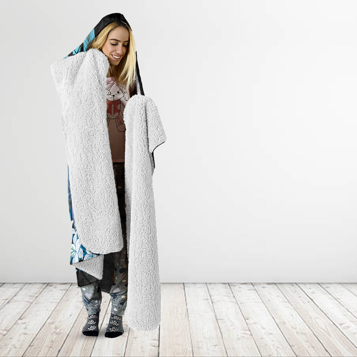 Turquoise Polynesia Easter Day Hooded Blanket Eggs With Bunny Polynesian Pattern LT14 - Polynesian Pride